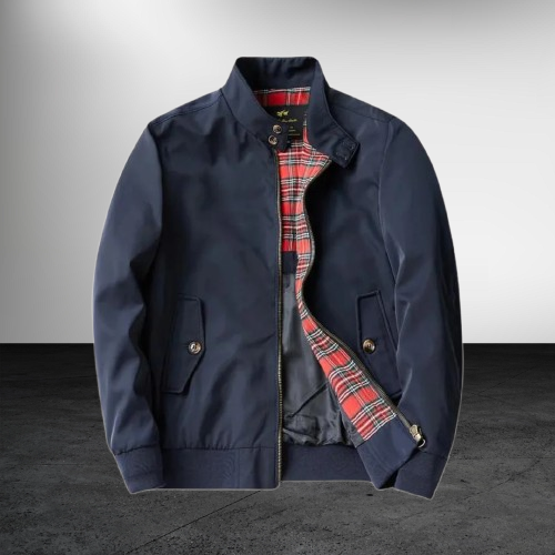 Harrington Jacket Lightweight Coated Cotton Zip Closure Tartan Lining Flap Pockets