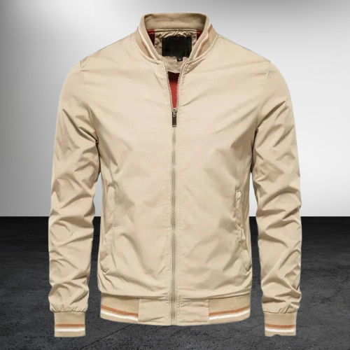 Men's Lightweight Bomber Jacket With Zip Closure And Ribbed Cuffs